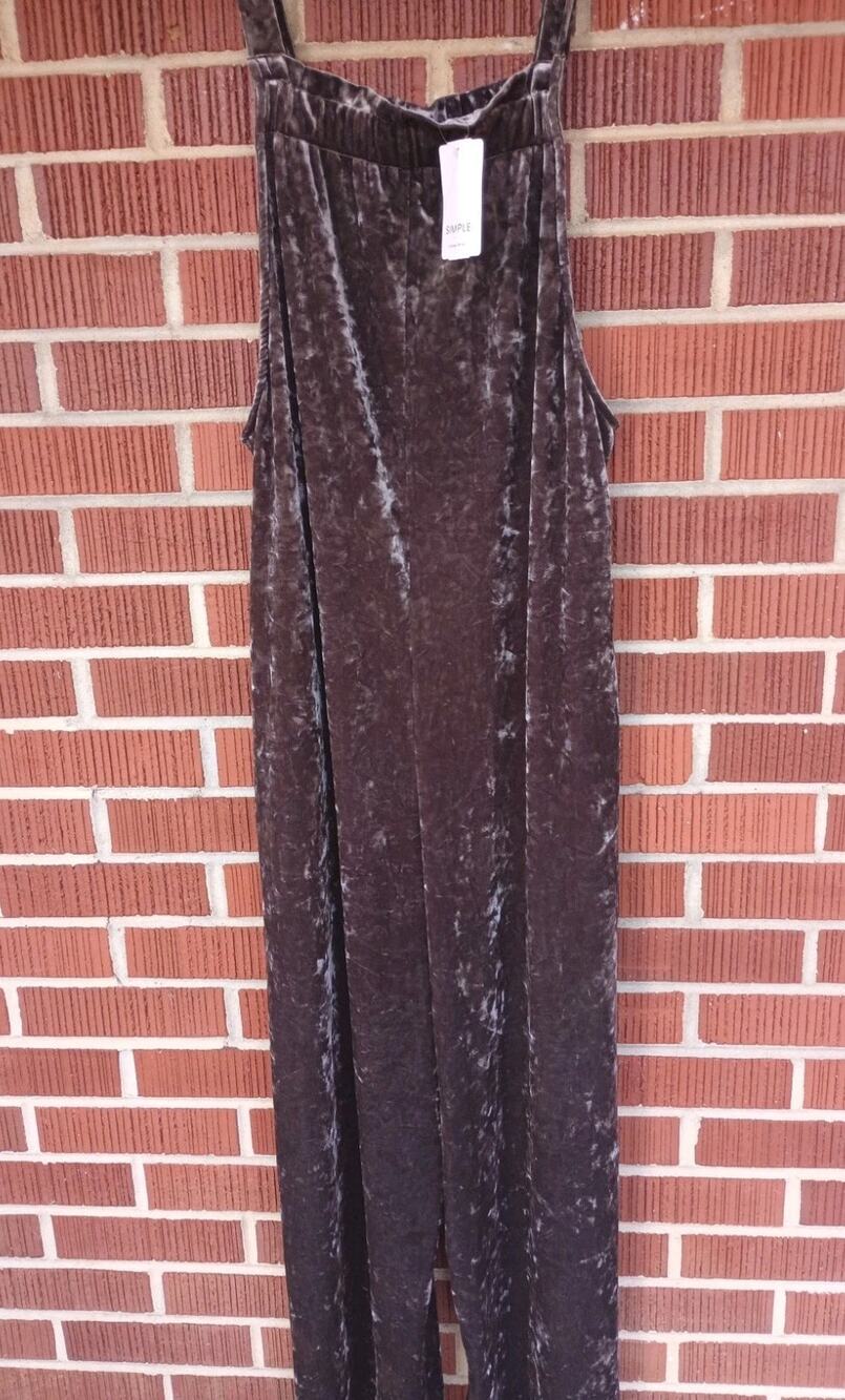 Simple Suzanne Betro Overalls Wide Leg Charcoal Velvet Large NWT Msrp :$100